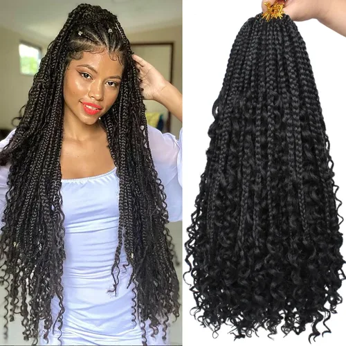 Miniatura 24 de Unionbeauty - 8 paquetes de trenzas bohemias de diosa en caja, de ganchillo de pelo para mujer negra, 8 pulgadas de trenzas de caja bob bohemias