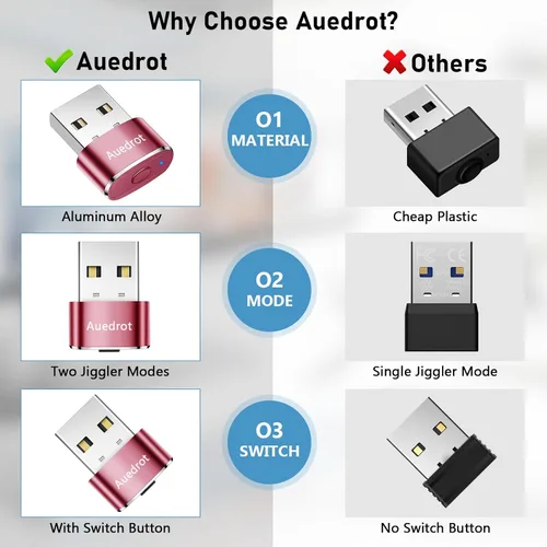 Miniatura 4 de AUEDROT Ratón Jiggler Indetectable Jiggers USB Mover con Botón de Interruptor, Mover Automático de 2 Modos de Sacudida, Dispositivo de Ratón, Oro