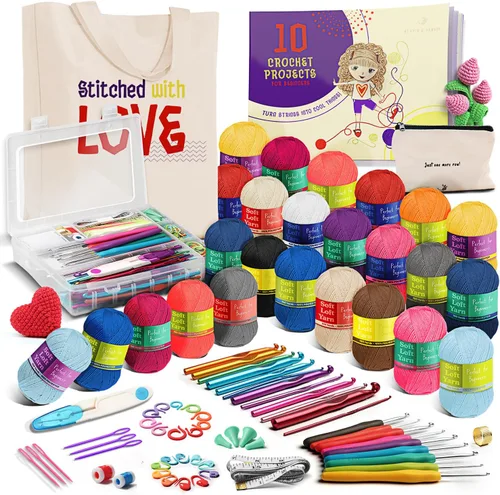Miniatura 9 de Hearth & Harbor Kit de Ganchillo de 43 Piezas para Principiantes Adultos y Niños, Conjunto Pequeño con 9 Ganchos, 55 Yardas de Hilo Kit