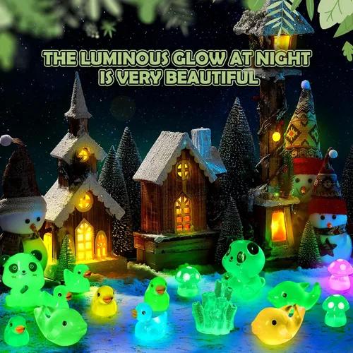 Miniatura 6 de Mini Patos de Resina Luminosos Animales Pequeños que Brillan en la Oscuridad Pato Panda Delfín Hongo 4 Juegos de Combinación para Jardín Micro