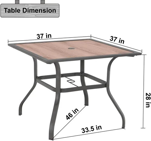 Miniatura 2 de MFSTUDIO Mesa de bistró cuadrada de 37" para el patio, mesa de comedor, muebles de exterior, mesa de jardín, imitación de superficie de madera