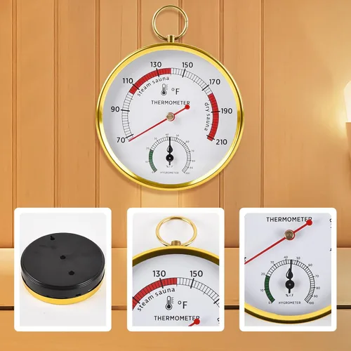 Miniatura 4 de Termómetro de sauna 2 en 1 Fahrenheit e higrómetro, acero inoxidable redondo doble temperatura y humedad 68-212°F/0-100% RH, medidor digital