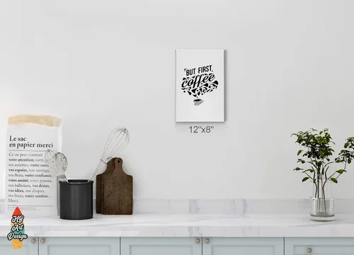 Miniatura 2 de HB Art Design But First Coffee - Lienzo con cita y taza en blanco y negro, arte de pared, decoración de cafetería, decoración de café, decoración
