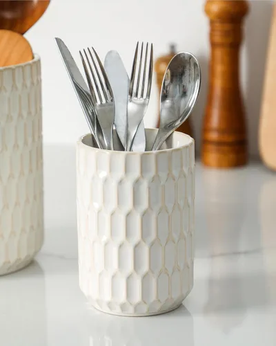 Miniatura 8 de Portautensilios, 7.3"+5.4" Portautensilios de Cerámica para Cocina para Encimera, Recipiente Grande para Utensilios de Cocina para Encimera de Beige