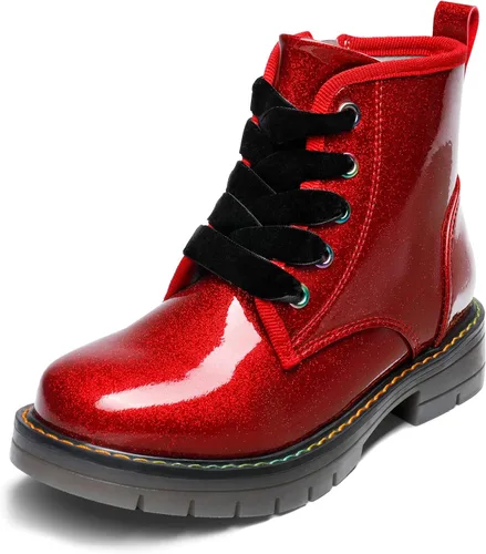 DREAM PAIRS Botas de tobillo con purpurina para niñas y niños, zapatos de combate con cremallera lateral con cordones (bebéniño pequeñoniño grande)