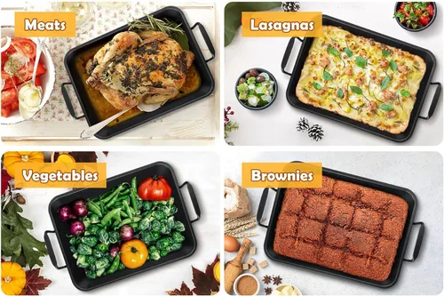 Miniatura 5 de TeamFar Bandeja para Asar, Bandeja Antiadherente Profunda de 14" para Lasaña Brownie Pavo con Rejilla en Forma de V y Rejilla de Enfriamiento