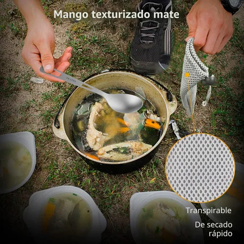 Miniatura 4 de OUTXE Juego de cubiertos de titanio, cuchillo, tenedor, cuchara, ligero, para campamento, con bolsa de transporte para viajes, picnic, senderismo