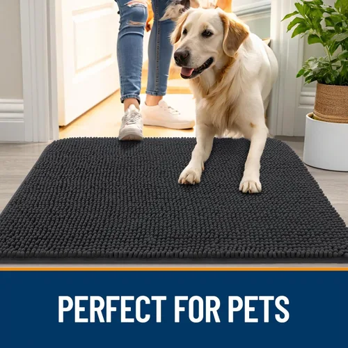 Miniatura 6 de Olanly Tapete para puerta de perro y patas fangosas, absorbe la humedad y la suciedad, antideslizante, lavable, de felpilla de secado rápido