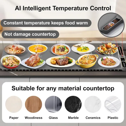 Miniatura 5 de Tapete de calentamiento extra grande para alimentos XXL: 40 x 15 pulgadas, calentadores electrónicos suaves de alimentos para fiestas, bufé