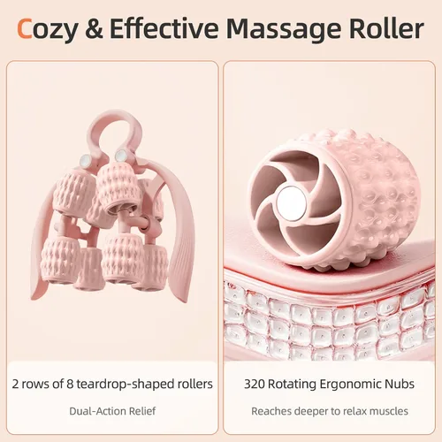 Miniatura 2 de Abahub Rodillo de masaje manual, rodillo de masaje para celulitis para hombres y mujeres, masajeador de fascia profunda para gimnasio en casa, Rosa