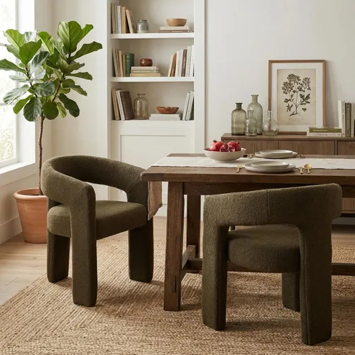 Miniatura 16 de Hyfirm Sillas de Comedor Modernas Tipo Barril Juego de 1, Cómoda Silla de Comedor de Acento Tapizada en Chenilla con Brazo para Cocina Sala de Estar