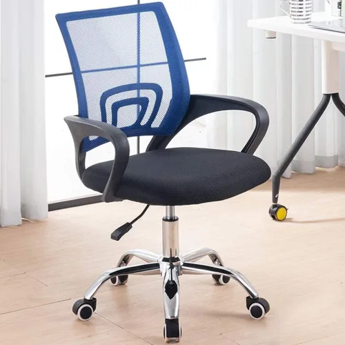 Miniatura 5 de Silla de oficina de malla con respaldo medio, ergonómica, giratoria de malla negra, brazos abatibles con soporte lumbar, altura ajustable (C)