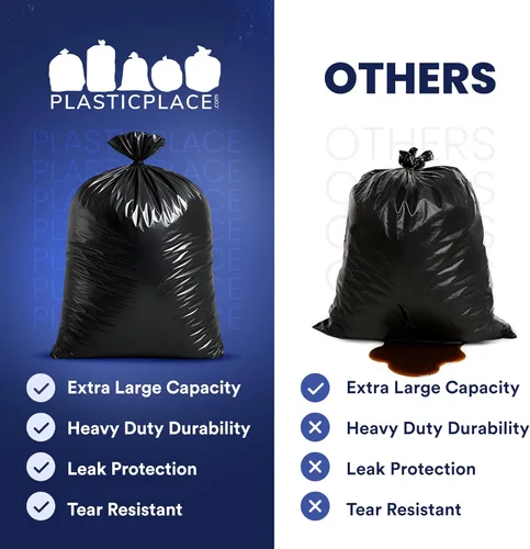 Miniatura 5 de Plasticplace - Bolsas de basura negras resistentes de 1.5 milésimas de pulgada de grosor para contenedores de 95-96 galones │ 61" x 68