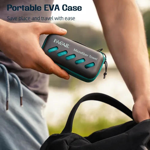 Miniatura 3 de BAGAIL - Toalla de camping con funda de EVA, toalla de viaje de microfibra compacta y ultrasuave, toalla de viaje súper absorbente y ligera de Gris