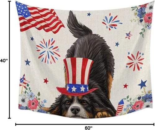 Miniatura 8 de LooPoP Tapiz para colgar en la pared del 4 de julio, con bandera de Estados Unidos, tapices de perros, sombreros estéticos, rayas de amapola