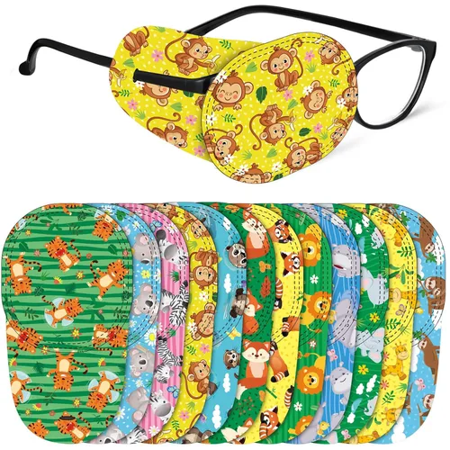 Miniatura 11 de Newcotte 12 piezas de parche para ojos para niños, reutilizable, ajustable, para niñas y niños, para gafas, para ojo izquierdo o derecho, patrones
