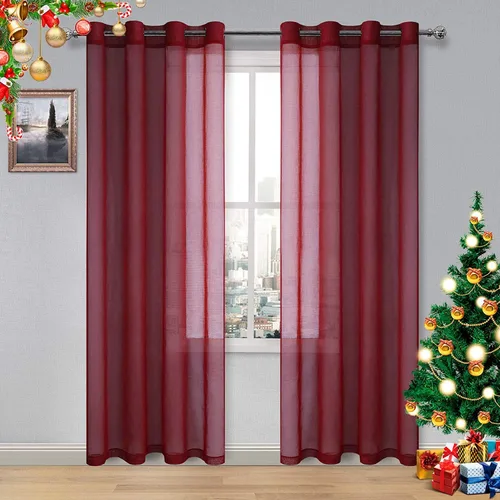 Miniatura 122 de DWCN Cortinas traslúcidas color verde frijol para sala de estar y dormitorio - Cortinas voile con aspecto de lino sintético con ojales en la parte