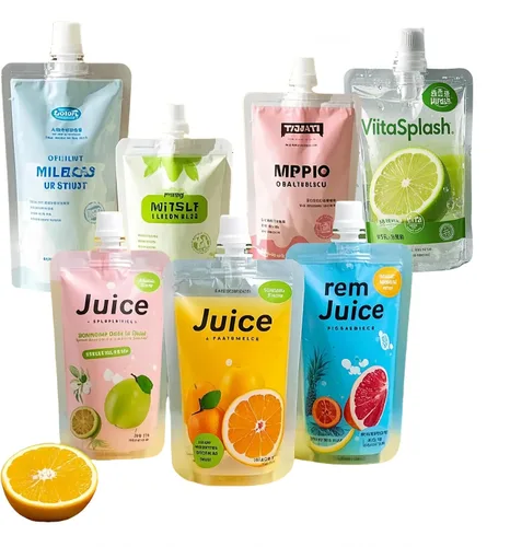 Miniatura 14 de 100 bolsas de bebida de 8 onzas, botella de plástico reutilizable con embudo para beber jugo de bebidas líquidas, bolsas de bebidas de pie para 8OZ