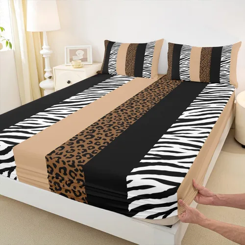 Miniatura 23 de Juego de sábanas con estampado de manchas de piel de cheetah abstracto, sábana bajera tamaño individual para niños, niñas y mujeres, decoración