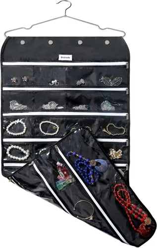Miniatura 7 de BB Brotrade Organizador colgante de joyas, organizador de accesorios, organizador de 80 bolsillos para guardar joyas (beige)