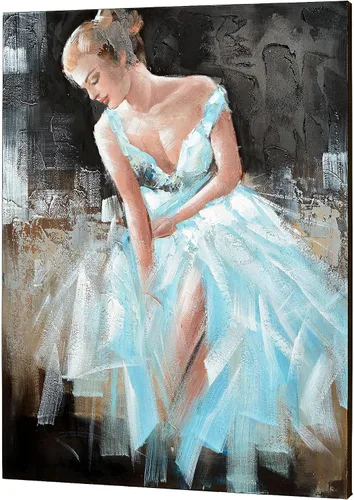 Touch of Class Lady Isadora - Lienzo decorativo para pared, multicolor | Pintado a mano | Azul cielo con vestido blanco | 40 pulgadas de alto | Arte