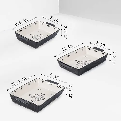 Miniatura 2 de Juego de utensilios para hornear de cerámica, forma rectangular, apto para horno, antiadherente, para cocinar, cena de pasteles, cocina, 13 x 9