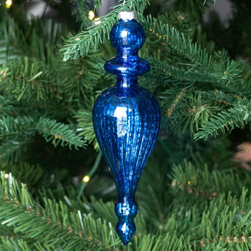 Miniatura 5 de KI Store Juego de 4 adornos navideños de vidrio de mercurio, remates grandes de carámbanos de Navidad colgantes para decoración del árbol de Azul