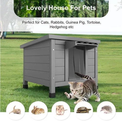 Miniatura 6 de TIMHAKA Casa para Gatos al Aire Libre, Refugio Aislado para Gatos Ferales de Interior Impermeable con Piso Elevado, Gran Recinto Exterior para Gatos