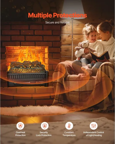 Miniatura 4 de VEVOR Calentador de Chimenea Eléctrico de 20 Pulgadas con Troncos, Inserto de Chimenea con Control Remoto, 5 Niveles de Brillo de Llama, Termostato