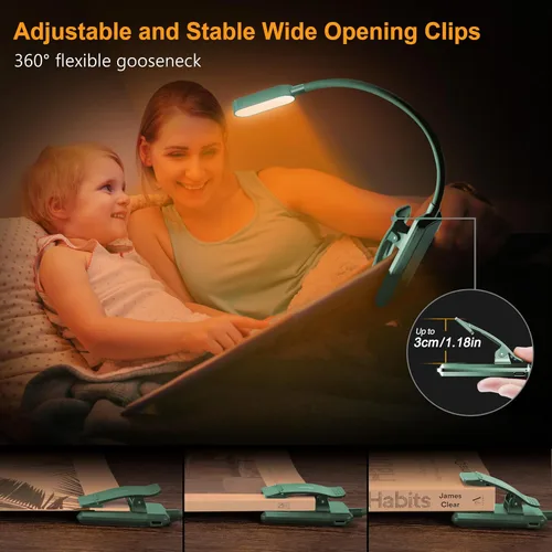 Miniatura 5 de Gritin Luz de libro recargable de 16 LED para leer en la cama, cuidado de los ojos, 3 temperaturas de color, brillo de atenuación continua, 80 horas