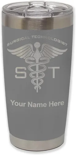 LaserGram Vaso aislado al vacío de 20 onzas, ST Surgical Technologist, grabado personalizado incluido (gris)