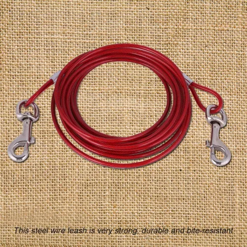 Miniatura 4 de Fdit Cuerda de correa para perro, alambre de acero resistente, 0.197 in x 16.4 ft, rojo, cable de seguridad para mascotas a prueba de mordeduras