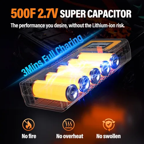 Miniatura 3 de Arrancador de Coche 1000A, Arrancador de Súper Condensador Sin Batería para Motores de Gasolina y Diésel de 12V, Arrancador Portátil de 12V
