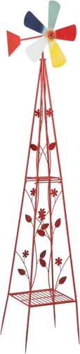 Miniatura 18 de VINGLI Molino de viento ornamental de 8 pies para decoración de jardín trasero, veleta meteorológica, molino de viento de metal resistente con Gris