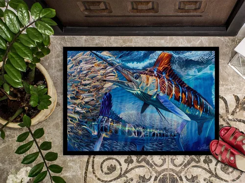 Miniatura 3 de Caroline's Treasures JMA2008MAT - Tapete blanco de noche blanca Marlin de 18 x 27 pulgadas, para interiores y exteriores, para entrada