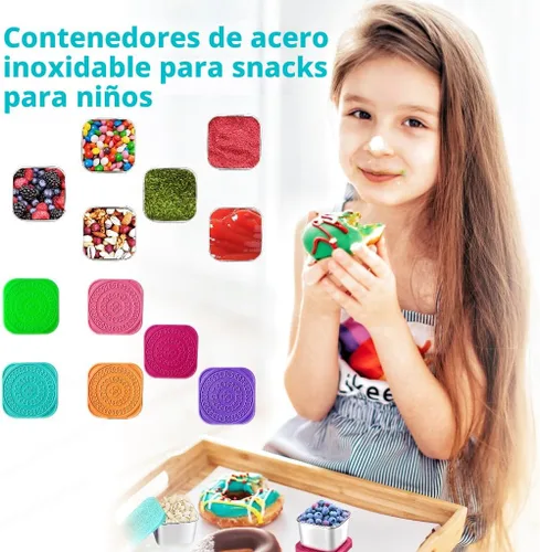 Miniatura 5 de HTEVW 6Pack 6oz Contenedores de aperitivos de acero inoxidable para niños, contenedores de aperitivos para niños de fácil apertura a prueba de fugas