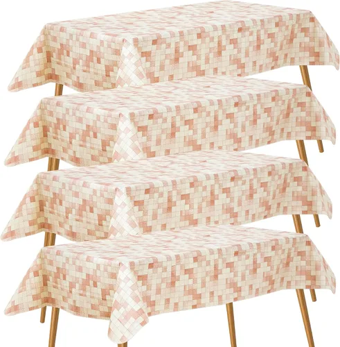 Miniatura 21 de FIFTY FEET Mantel rectangular de 84 x 60 pulgadas, mantel de vinilo con respaldo de franela para mesas rectangulares, impermeable, a prueba