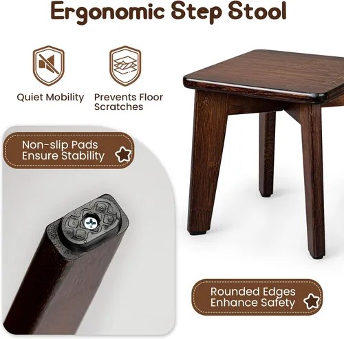 Miniatura 4 de StrongTek Taburete pequeño de bambú, duradero y elegante escalón de madera para adultos y niños, perfecto para cocina, baño, dormitorio o sala