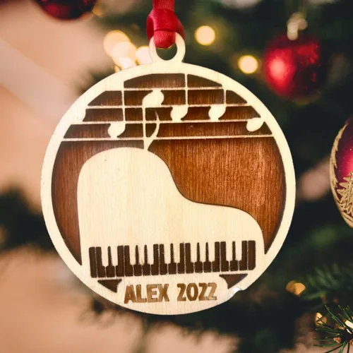 Miniatura 17 de MoonArt Adorno personalizado de guitarra de piano, nota musical de piano, adorno con forma de madera acrílica, regalo para amantes de la guitarra