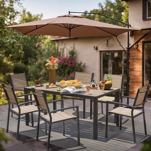 Miniatura 6 de Rankok Juego de 6 sillas de comedor apilables para exteriores con reposabrazos de 290 libras, sillas de comedor de textileno para patio trasero