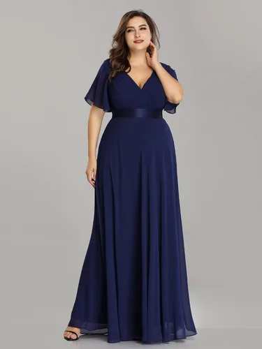 Miniatura 15 de Ever-Pretty Vestido formal para mujer, Navidad, Año Nuevo, cuello en V, gasa, talla grande, largo hasta el suelo, vestido de dama de honor