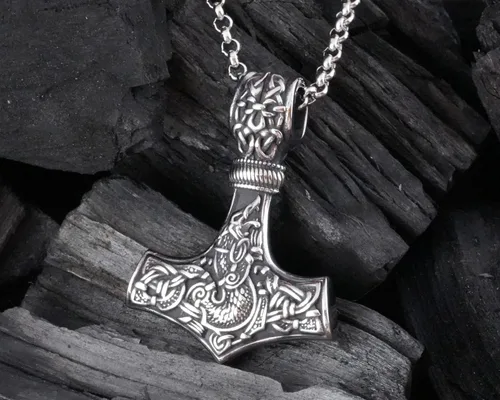 Miniatura 62 de Viking Thors Hammer Necklace Pendant - Vegvisir Aegishjalmur Helm of Awe Raven Huginn Muninn Pendant Necklace Amulet Talisman - Thor Necklace