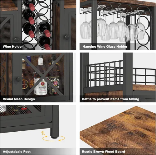 Miniatura 5 de Homeiju Mini Bares para el Hogar, Gabinete de Bar de Café de Madera, Gabinete Moderno de Licores para Licores y Copas, Gabinete de Vino Buffet