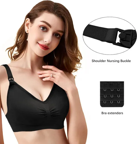 Miniatura 3 de Angelhood Brasier de lactancia para mujer, paquete de 5 unidades, brasier de lactancia materna sin costuras, sin costuras, con extensores de brasier