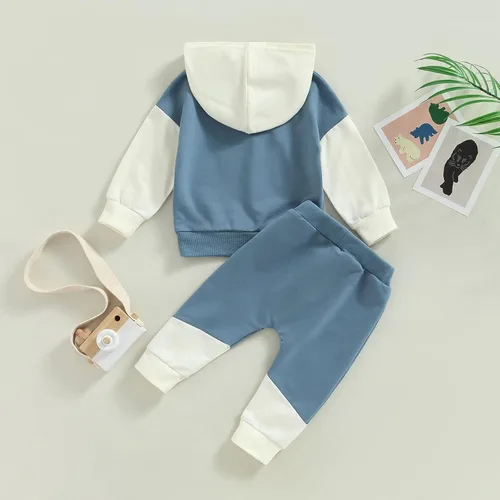 Miniatura 11 de Ropa de bebé niño 3 6 9 12 18 24M 3T Conjunto de pantalones con capucha patchwork sudadera con capucha pantalones de rayas traje de otoño invierno