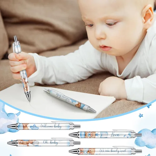 Miniatura 5 de Chuangdi 24 piezas de bolígrafos de bola retráctiles para niños, osos bebés, bolígrafos de bola de color negro para fiesta de baby shower