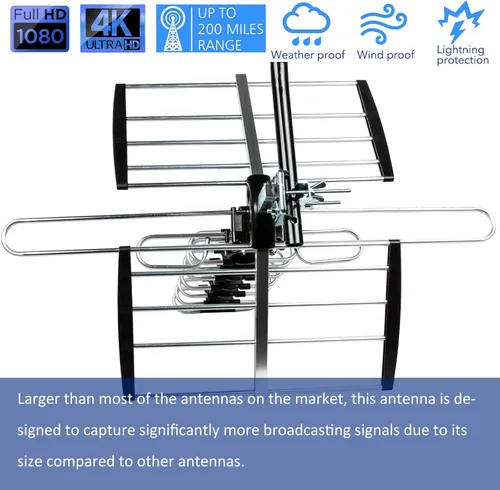 Miniatura 3 de Five Star Antena HDTV versión 2025 mejorada VHF/UHF 4K 200 millas de alcance con divisor de antena, soporte para 4 televisores y cable RG6 de 40
