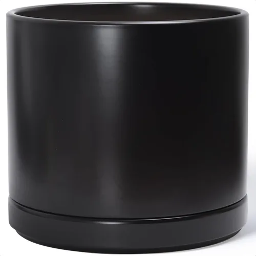 Miniatura 62 de D'vine Dev Maceta de cerámica de 10 pulgadas con orificio de drenaje y platillo, maceta redonda cilíndrica para interiores, color negro, 94-O-E-2