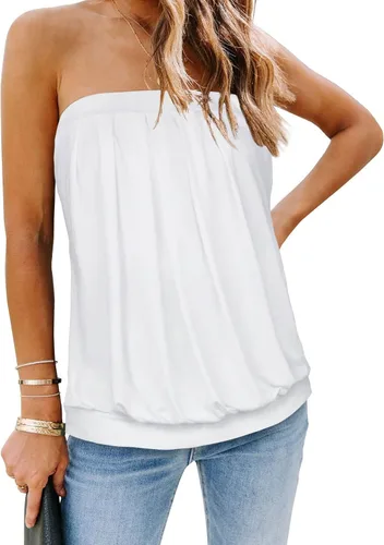 CHICGAL Blusa de tubo para mujer, estilo casual, sin tirantes, sin tirantes, con hombros descubiertos