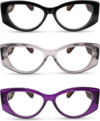 Miniatura 9 de 2SeeLife Paquete de 3 lentes de lectura tipo ojo de gato de gran tamaño para mujer, ajuste medio ancho, marco duradero y resistente, lectores de ojo